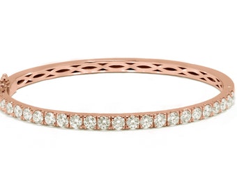 14k  Gold One Row Pave Lab Diamond Bangle, Round Bracelet, Brilliant Sprinkled Diamond Bracelet, Black Friday Sale