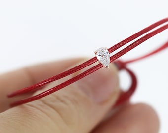 0.30Ct Solitaire Pear Diamond Bracelet, 14K Gold Diamond Bracelet,Gold Cord Bracelet, silk woven Bracelet, pride gold bracelet, unisex