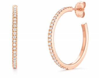 14K Solid Rose Gold Eye Hoop Earrings