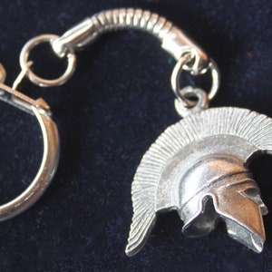 Trojan Helmet Keyring | Ancient Greece Present Idea | Silver Pewter and Stainless Steel | Gift Pouch Included
