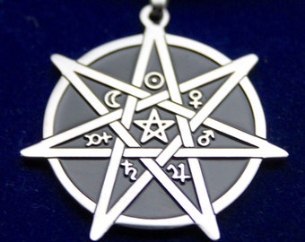 Seven 7 Pointed Star Pentagram Waxed Cord Pendant Necklace with Gift Pouch