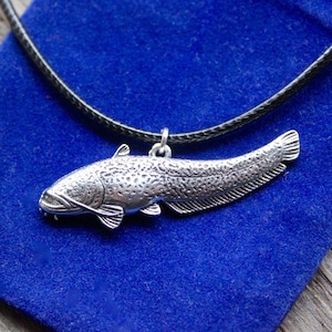 Catfish Pewter Pendant Necklace with Gift Pouch