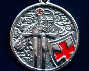 Mediaeval Knights Templar Pendant Waxed Cord Necklace with Gift Pouch