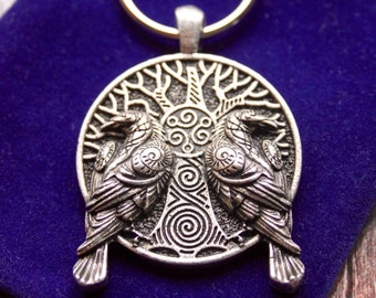 Yggdrasil Odin’s Raven Hugin Munin Viking Keyring with Gift Pouch