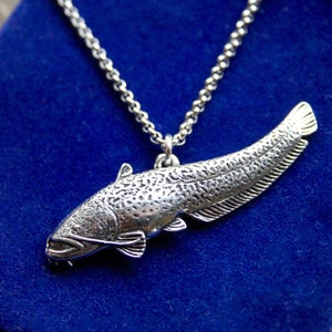Catfish Pewter Pendant Necklace with Gift Pouch