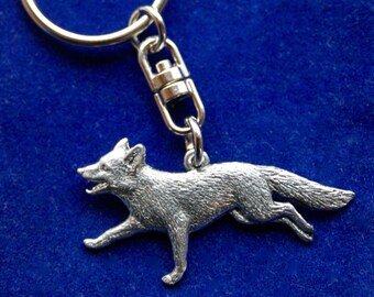 Llavero de peltre con forma de zorro corriendo / Regalo para amantes de los animales