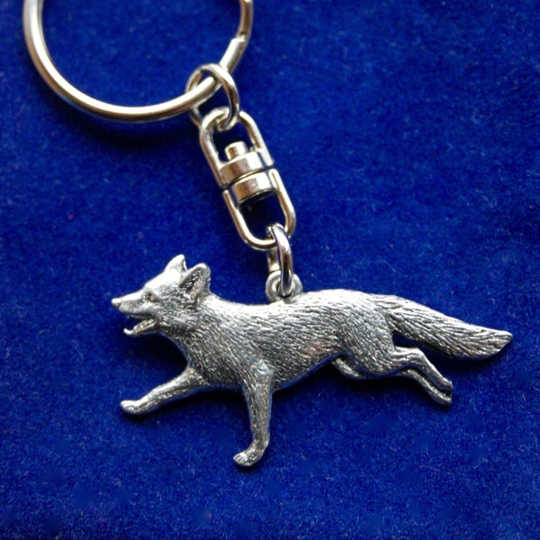 Running Fox Pewter Keyring with Gift Pouch