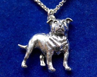 Staffordshire Bull Terrier Staffie Dog Pewter Pendant Necklace with Gift Pouch