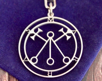 Double-face acier inoxydable Marbas Sigil Goetia Solomon Demon Seal Keyring avec poche cadeau