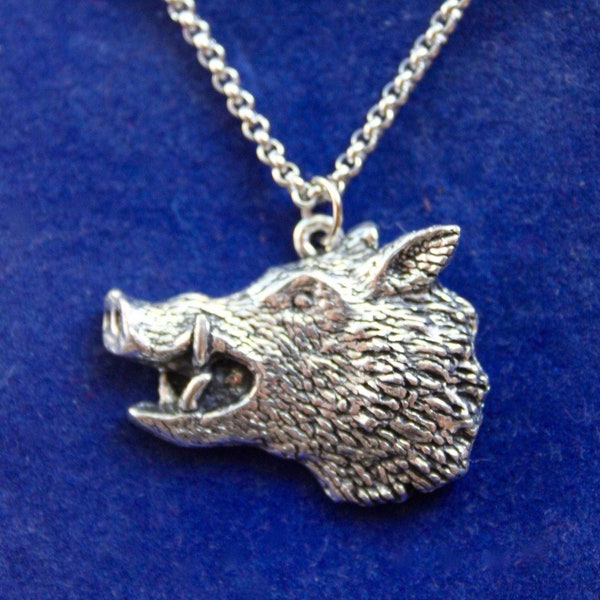 Wild Boar Pewter Pendant Necklace with Gift Pouch