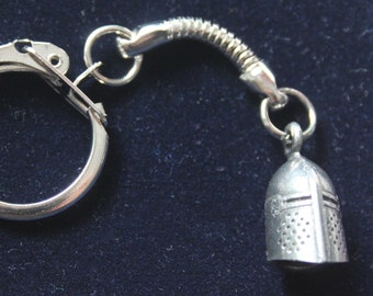 Mediaeval Knight Helmet Keyring | Knight Present Idea | Silver Pewter and Stainless Steel | Gift Pouch Included