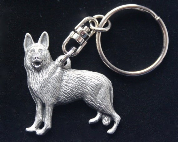 German Shepherd Dog GSD Keyring Keychain Bag Charm Gift In Silver Sparkle