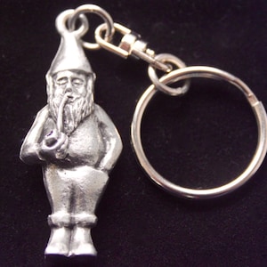 Solid Pewter Garden Gnome Keyring with Gift Pouch