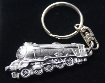Portachiavi Flying Scotsman / Idea regalo treno a vapore / Peltro argento e acciaio inossidabile / Sacchetto regalo incluso