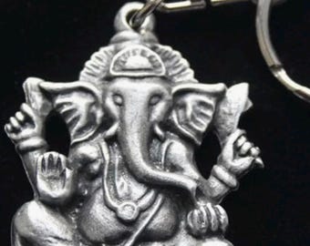 Ganesh Keyring | Ganesh Present Idea | Silver Pewter and Stainless Steel | Gift Pouch Included