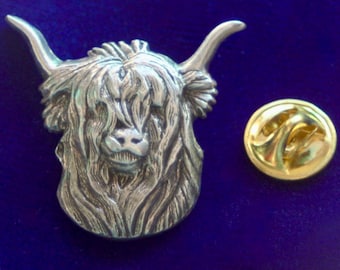 Highland Cow Pewter Lapel Pin Badge with Gift Pouch
