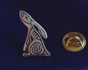 Moon Gazing Hare Pewter Lapel Pin Badge with Gift Pouch