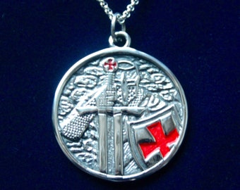 Mediaeval Knights Templar Pendant Chain Necklace with Gift Pouch