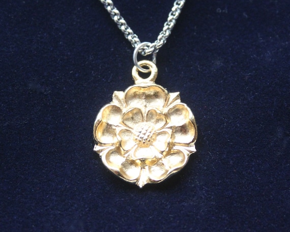 Gold Plated Tudor Rose Pendant Necklace With Stainless Steel Chain