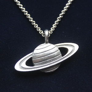 Saturn Pewter Pendant Necklace with Gift Pouch