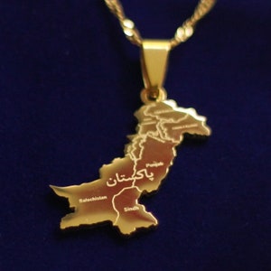 Pakistan Map Gold Stainless Steel Pendant Necklace with Gift Pouch image 2