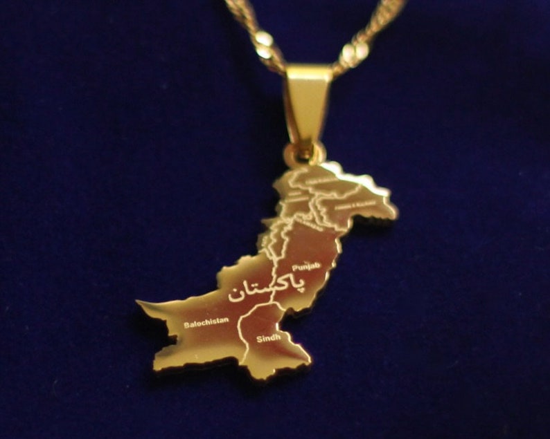 Pakistan Map Gold Stainless Steel Pendant Necklace with Gift Pouch image 2