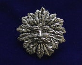 Pewter Green Man Foliate Head Pin Badge with Gift Pouch