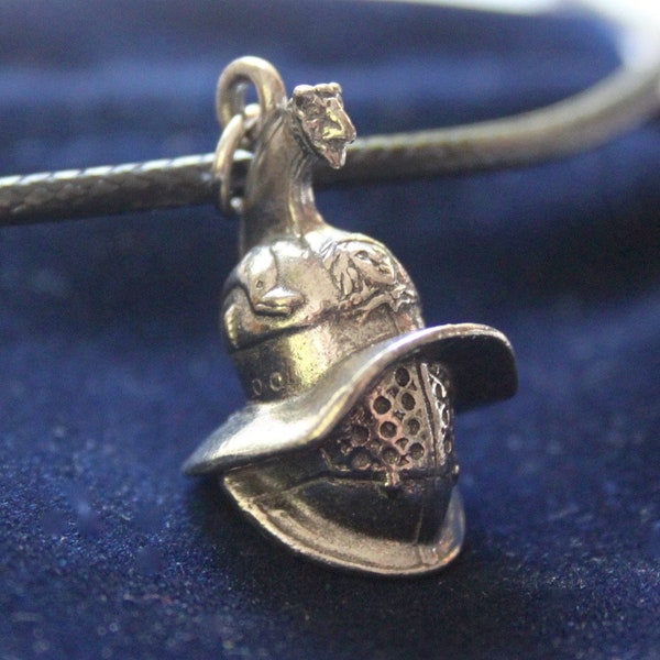 Roman Gladiator Helmet Pewter Pendant Cord Necklace with Gift Pouch