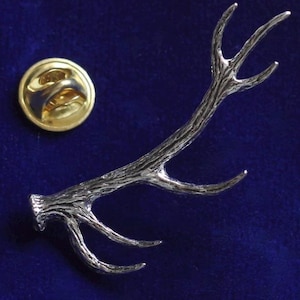 Stag Antler Pewter Lapel Pin Badge with Gift Pouch