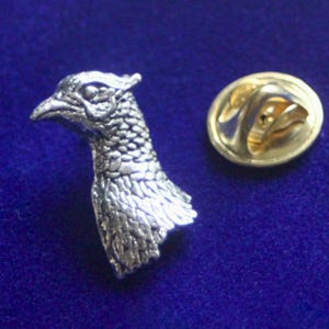 Small Pheasant Head Pewter Lapel Pin Badge with Gift Pouch