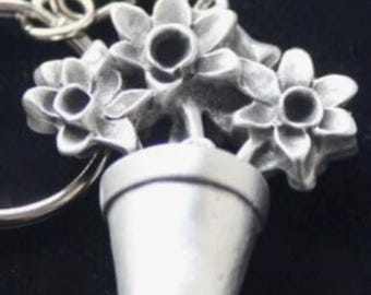 Flowerpot Keyring | Gardening Present Idea | Silver Pewter and Stainless Steel | Gift Pouch Included