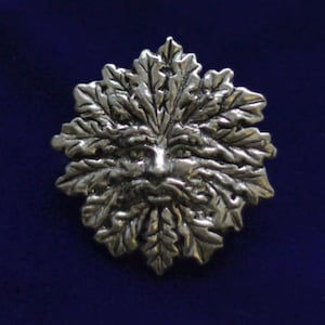 Pewter Green Man Foliate Head Pin Badge with Gift Pouch
