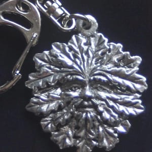 Large Double-sided Green Man Pewter Keyring with Gift Pouch