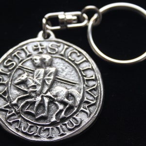 Knights Templar Seal Pewter Keyring with Gift Pouch