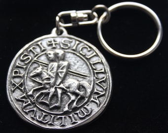 Knights Templar Seal Pewter Keyring with Gift Pouch