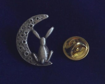 Moon Hare Pewter Lapel Pin Badge with Gift Pouch