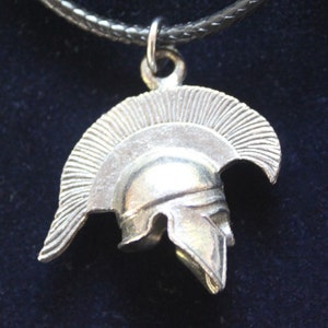 Trojan Helmet Pewter Pendant Cord Necklace with Gift Pouch