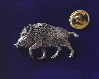 Wild Boar Pewter Pin Badge with Gift Pouch