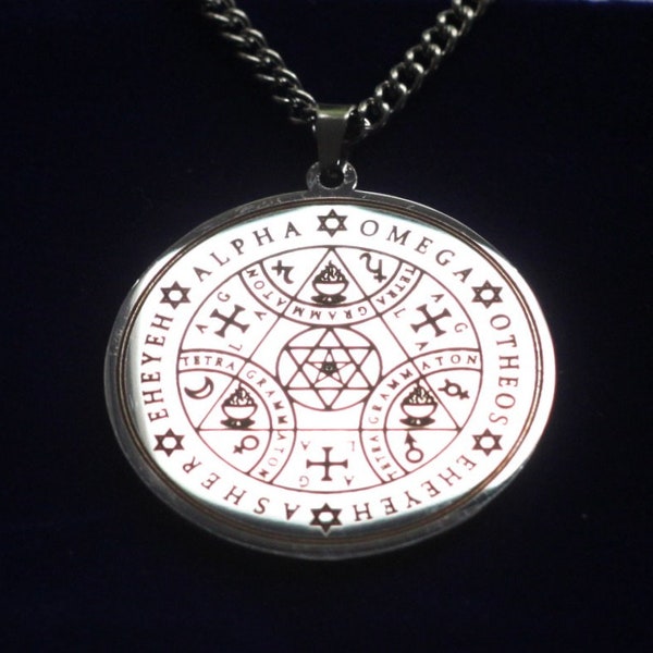 Enochian Alpha Omega Sigil of Protection Pendant Necklace with Gift Pouch