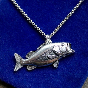 Largemouth Bass Pewter Pendant Necklace with Gift Pouch