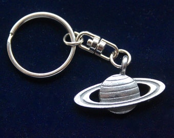 Planet Saturn Pewter Keyring with Gift Pouch