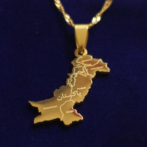 Pakistan Map Gold Stainless Steel Pendant Necklace with Gift Pouch image 1