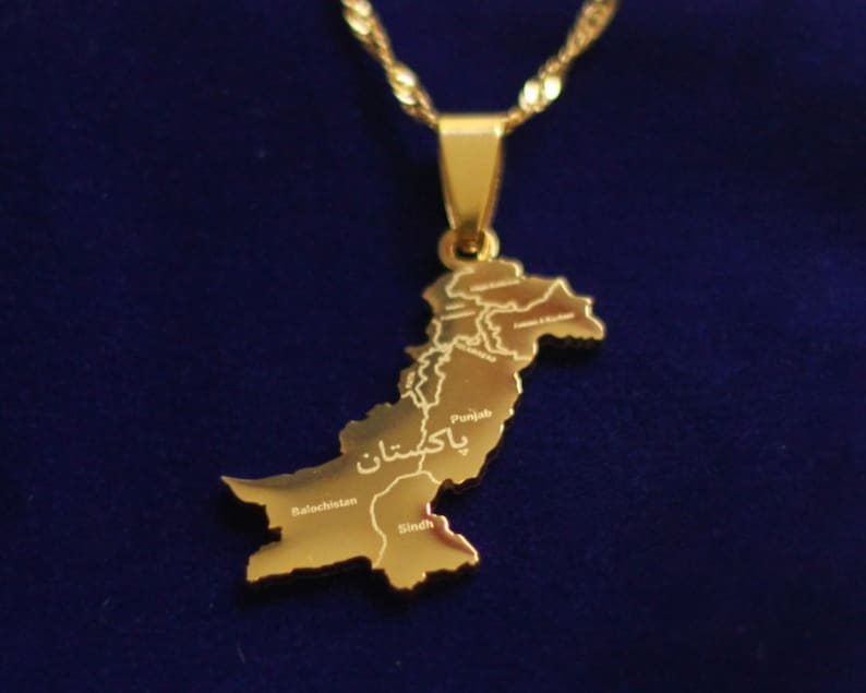 Pakistan Map Gold Stainless Steel Pendant Necklace with Gift Pouch image 1