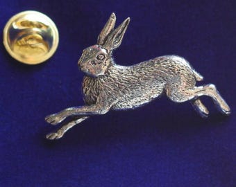 Hare Pewter Lapel Pin Badge with Gift Pouch