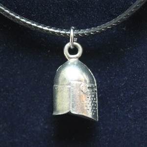 Mediaeval Knight Helmet Pewter Pendant Cord Necklace with Gift Pouch