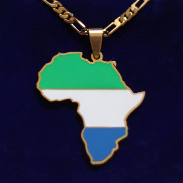 Sierra Leone Flag Africa Map Pendant Necklace with Gift Pouch