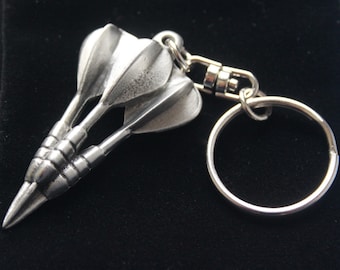Darts Keyring | Darts Present Idea | Silver Pewter and Stainless Steel | Gift Pouch Included