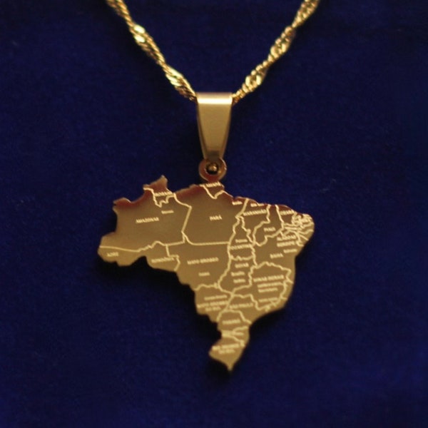 Collier à pendentif carte du Brésil avec pochette cadeau