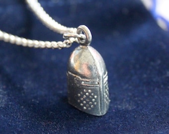 Mediaeval Knight Helmet Pewter Pendant Chain Necklace with Gift Pouch
