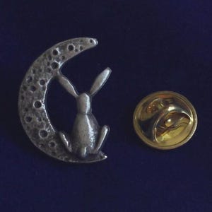 Moon Hare Pewter Lapel Pin Badge with Gift Pouch